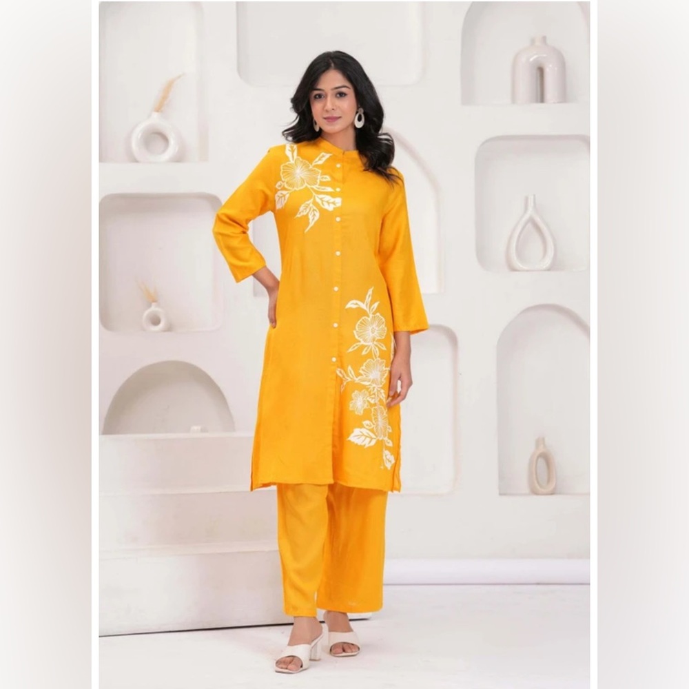 Bright Mustard  Floral Kurta Set